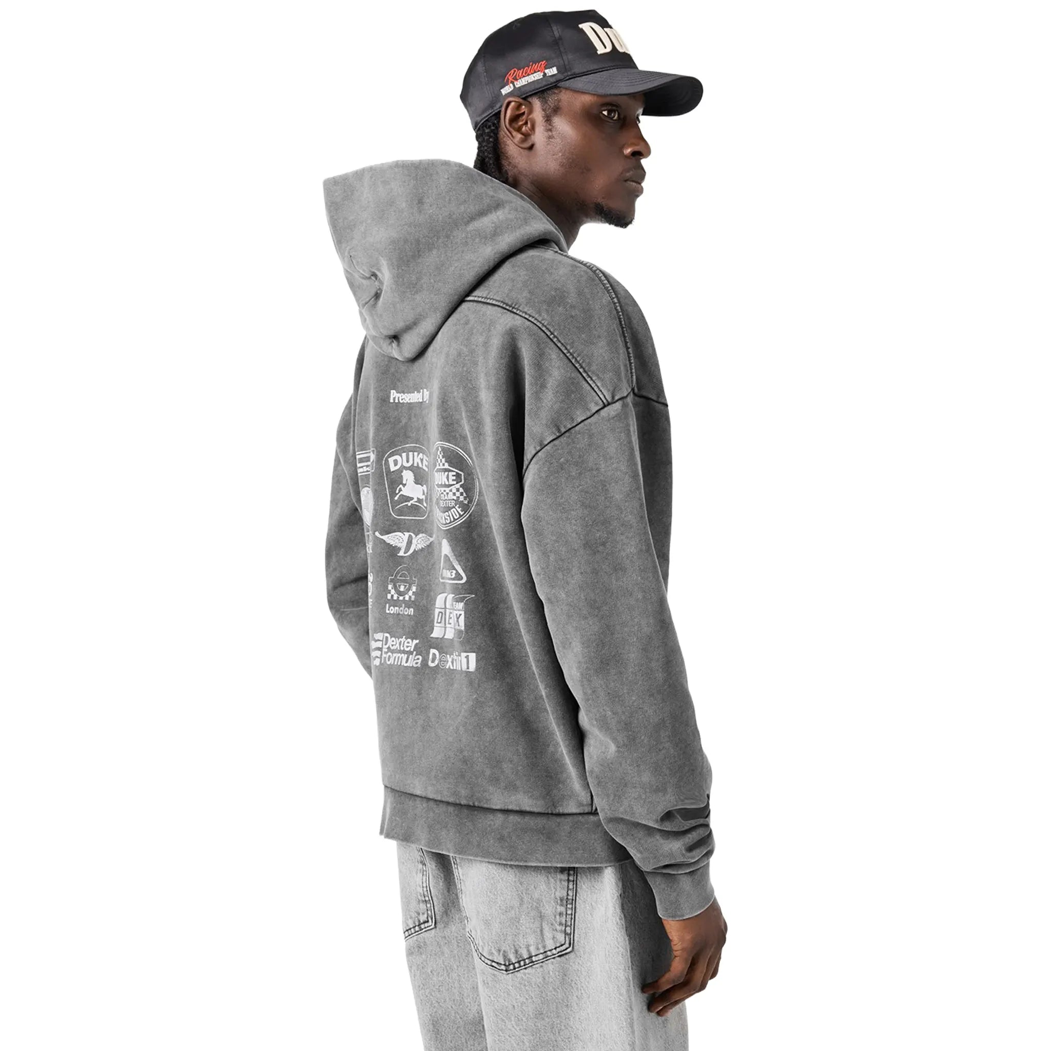 Back Side View of Duke + Dexter DkeDex Sponsors Vintage Black Hoodie